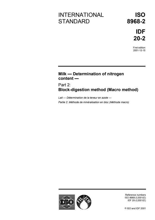 ISO 8968-2:2001 - Milk -- Determination of nitrogen content