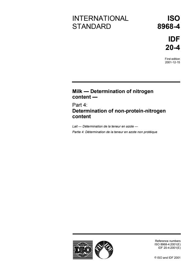 ISO 8968-4:2001 - Milk -- Determination of nitrogen content