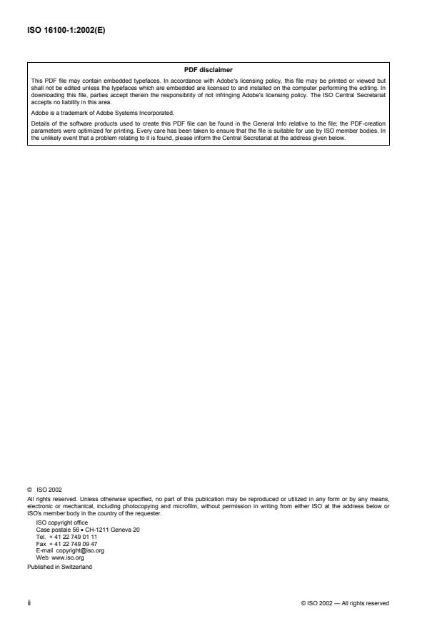 ISO 16100-1:2002 ISO 16100-1:2002 - Industrial automation systems and integration -- Manufacturing software capability profiling for interoperability - Page 2 preview
