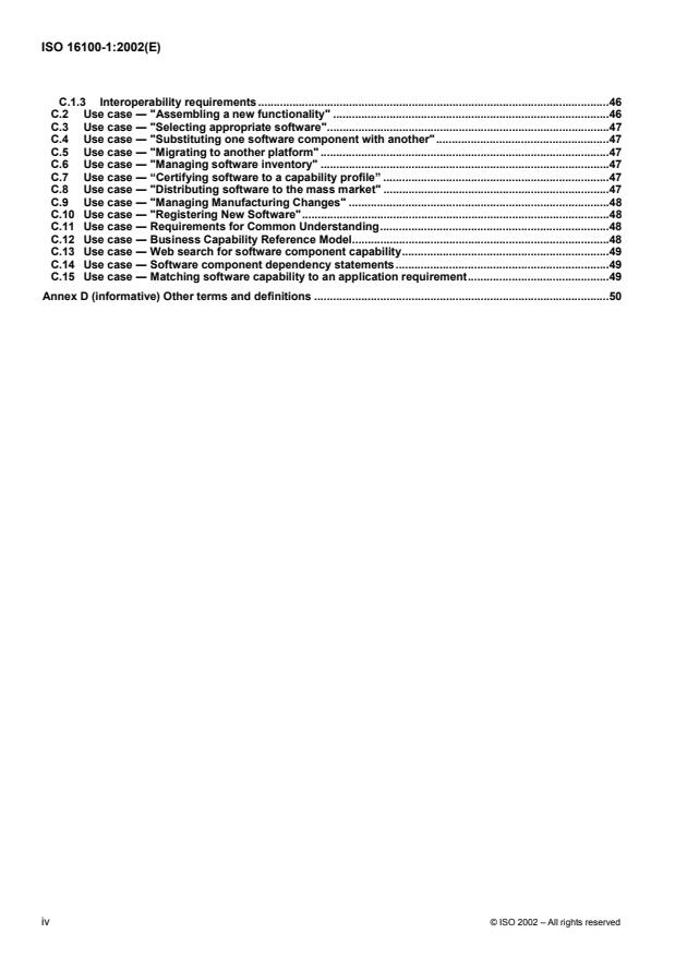 ISO 16100-1:2002 ISO 16100-1:2002 - Industrial automation systems and integration -- Manufacturing software capability profiling for interoperability - Page 4 preview