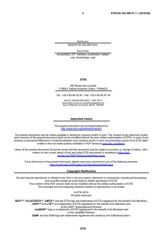 SIST EG 203 499 V1.1.1:2020 ETSI EG 203 499 V1.1.1 (2019-08) - Human Factors (HF); User-centred terminology for existing and upcoming ICT devices, services and applications - Page 2 preview