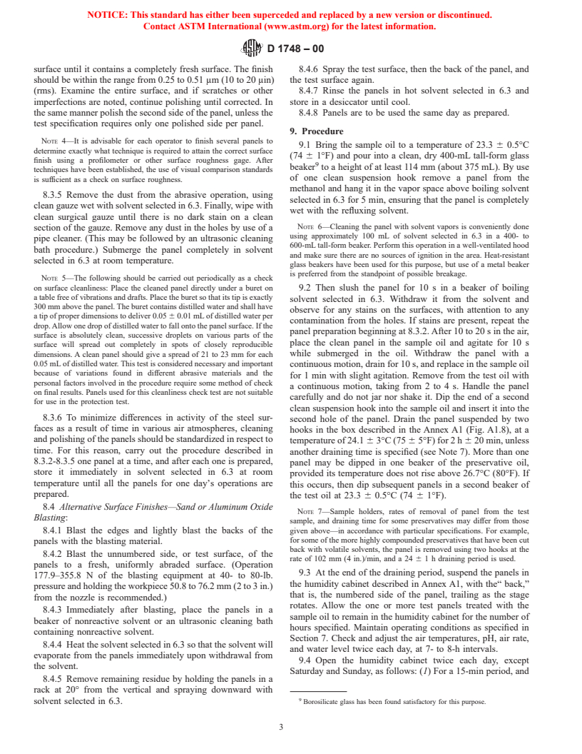 ASTM D1748-00 - Standard Test Method for Rust Protection by Metal Preservatives in the Humidity Cabinet