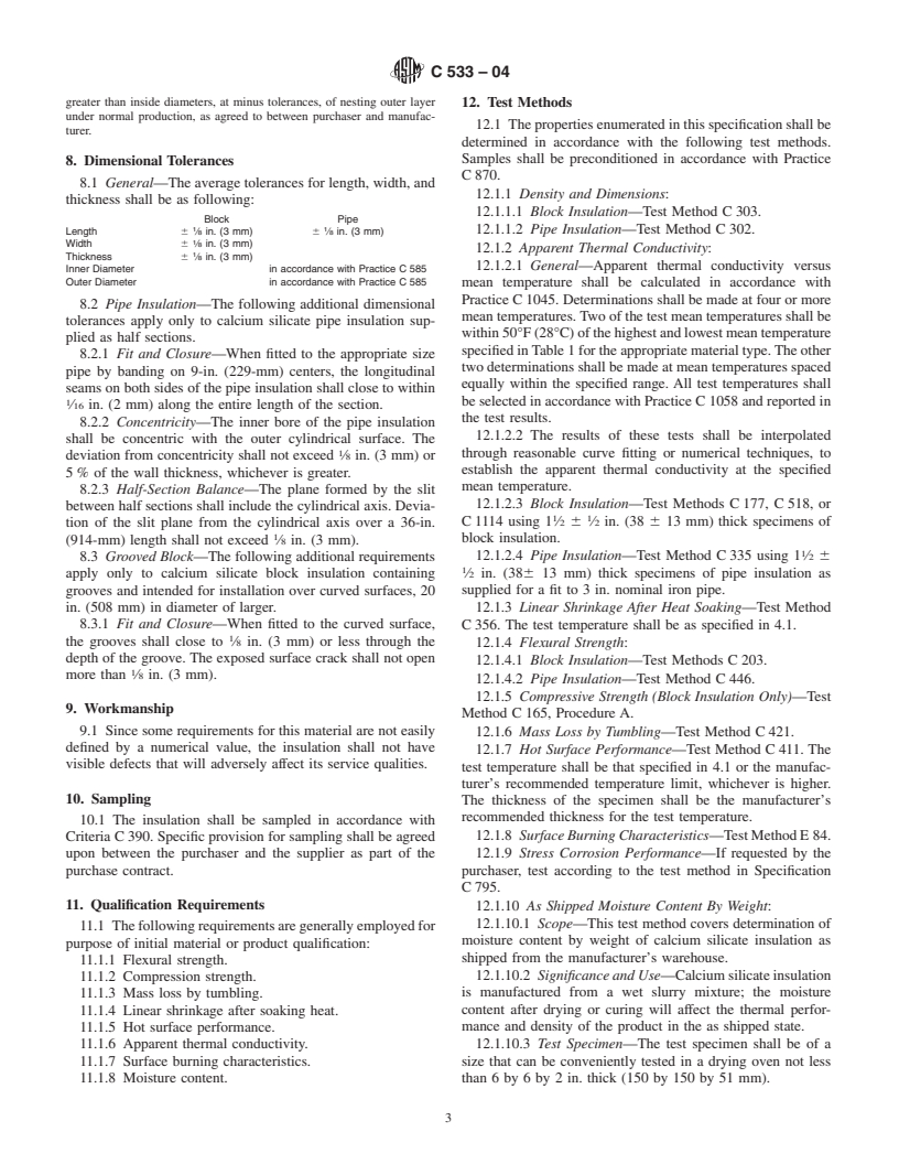 ASTM C533-04 - Standard Specification for Calcium Silicate Block and Pipe Thermal Insulation