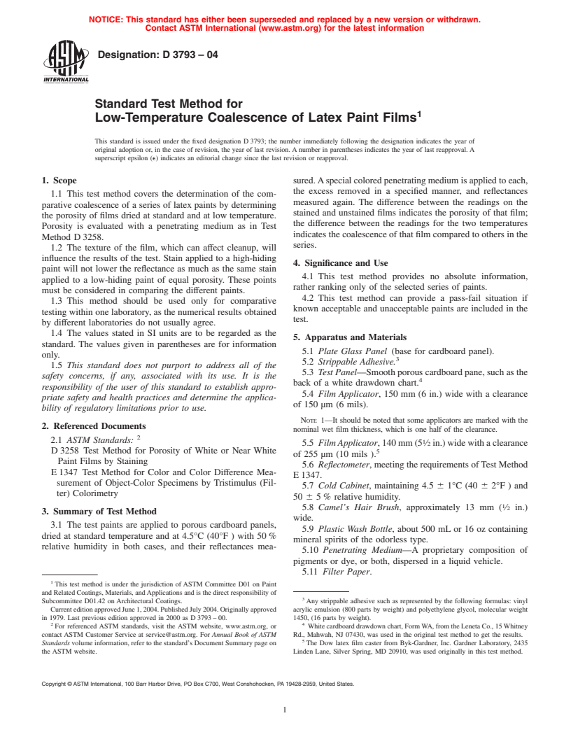 ASTM D3793-04 - Standard Test Method for Low-Temperature Coalescence of Latex Paint Films