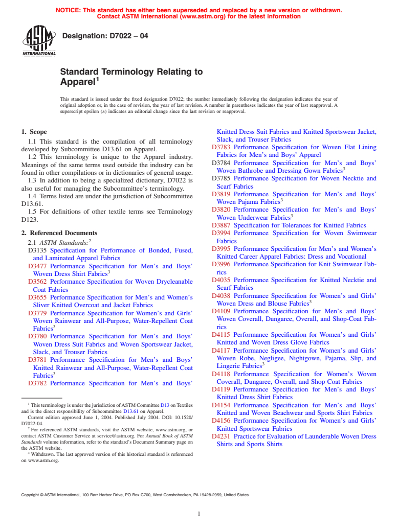 ASTM D7022-04 - Standard Terminology Relating to Apparel