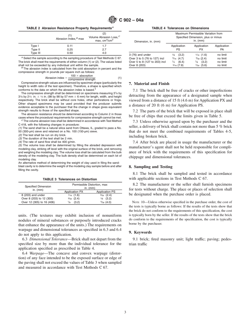 ASTM C902-04a - Standard Specification for Pedestrian and Light Traffic Paving Brick