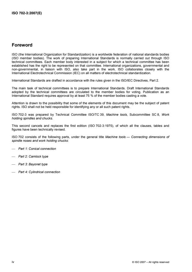 ISO 702-3:2007 ISO 702-3:2007 - Machine tools -- Connecting dimensions of spindle noses and work holding chucks - Page 4 preview