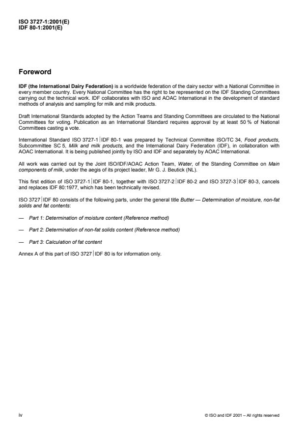ISO 3727-1:2001 ISO 3727-1:2001 - Butter -- Determination of moisture, non-fat solids and fat contents - Page 4 preview