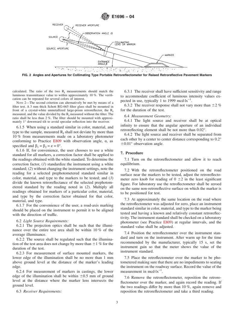 ASTM E1696-04 - Standard Test Method for Field Measurement of Raised Retroreflective Pavement Markers Using a Portable Retroreflectometer (Withdrawn 2013)