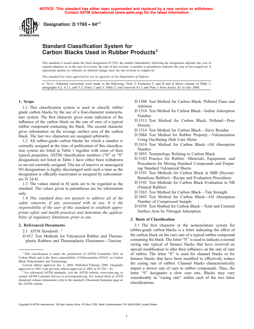 ASTM D1765-04e1 - Standard Classification System for Carbon Blacks Used in Rubber Products