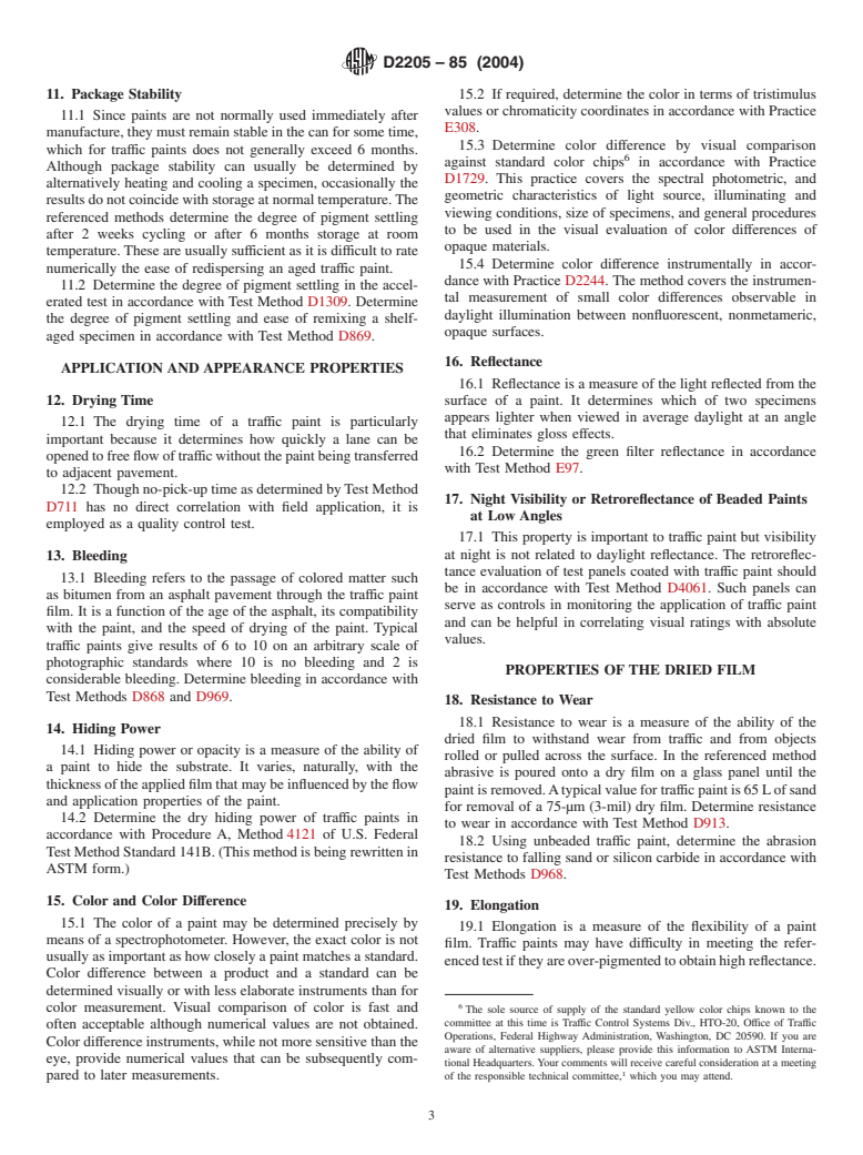 ASTM D2205-85(2004) - Standard Guide for Selection of Tests for Traffic Paints