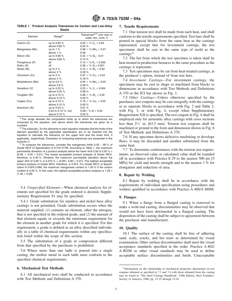 ASTM A703/A703M-04a - Standard Specification for Steel Castings, General Requirements, for Pressure-Containing Parts