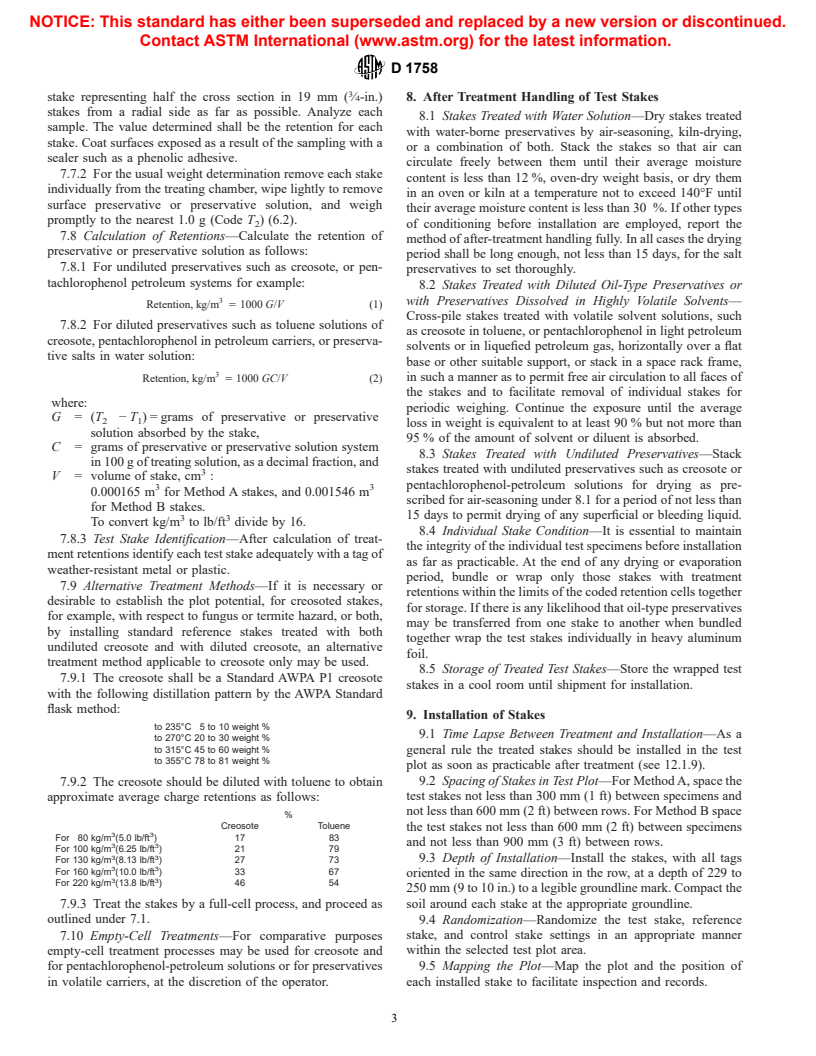 ASTM D1758-96 - Standard Test Method of Evaluating Wood Preservatives by Field Tests with Stakes