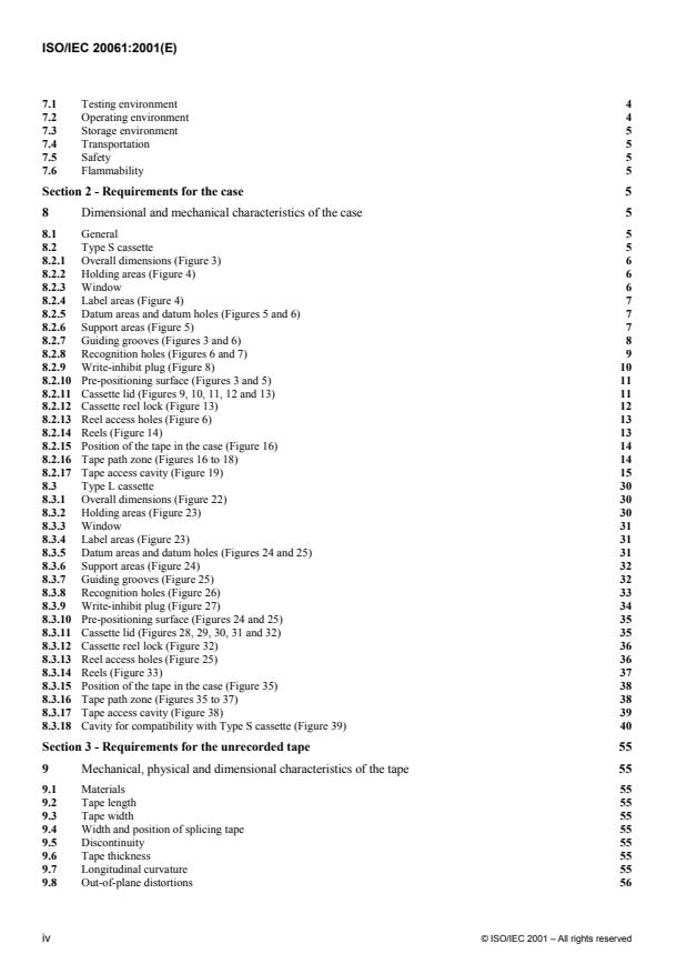 ISO/IEC 20061:2001 ISO/IEC 20061:2001 - Information technology -- 12,65 mm wide magnetic tape cassette for information interchange -- Helical scan recording -- DTF-2 - Page 4 preview