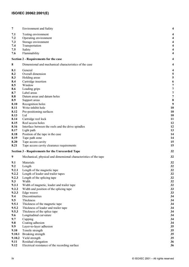 ISO/IEC 20062:2001 ISO/IEC 20062:2001 - Information technology -- 8 mm wide magnetic tape cartridge for information interchange -- Helical scan recording -- VXA-1 format - Page 4 preview