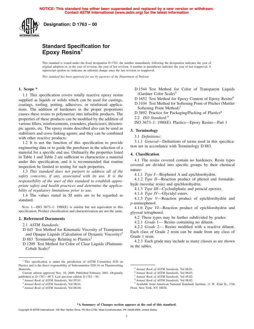 ASTM D1763-00 - Standard Specification for Epoxy Resins