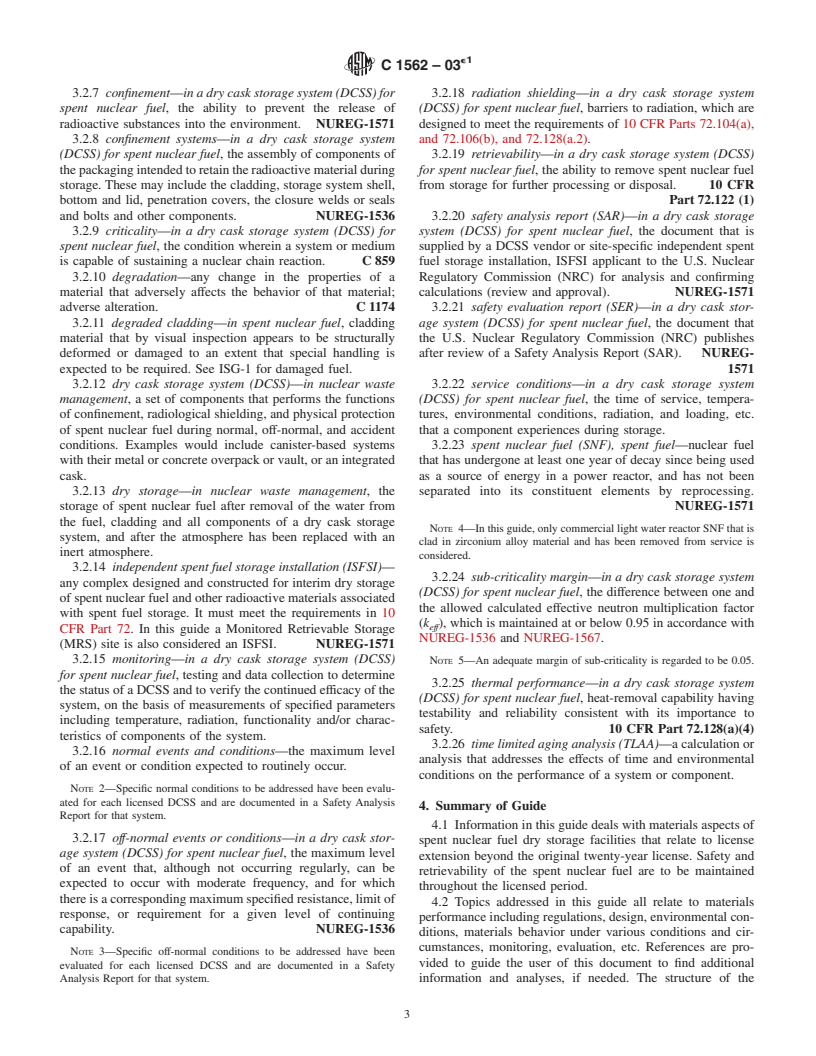 ASTM C1562-03e1 - Standard Guide for Evaluation of Materials Used in Extended Service of Interim Spent Nuclear Fuel Dry Storage Systems