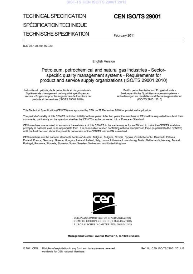 TS CEN ISO/TS 29001:2012