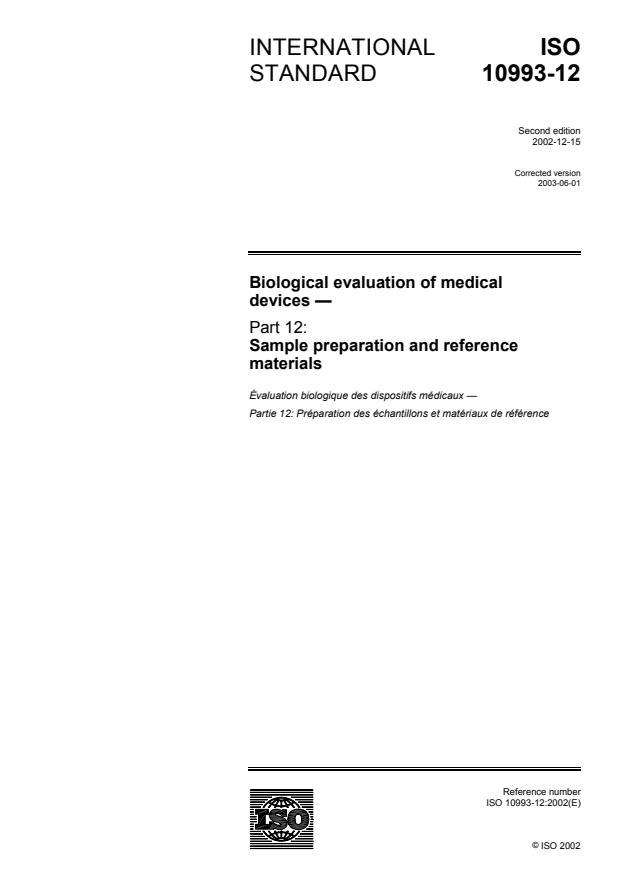 ISO 10993-12:2002 - Biological evaluation of medical devices