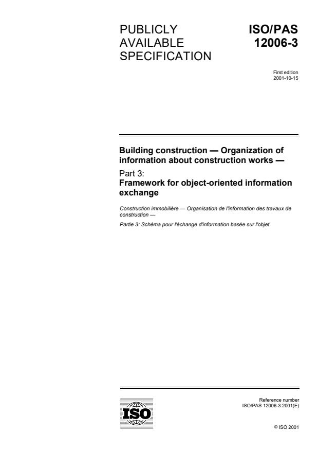 ISO/PAS 12006-3:2001 - Building construction -- Organization of information about construction works
