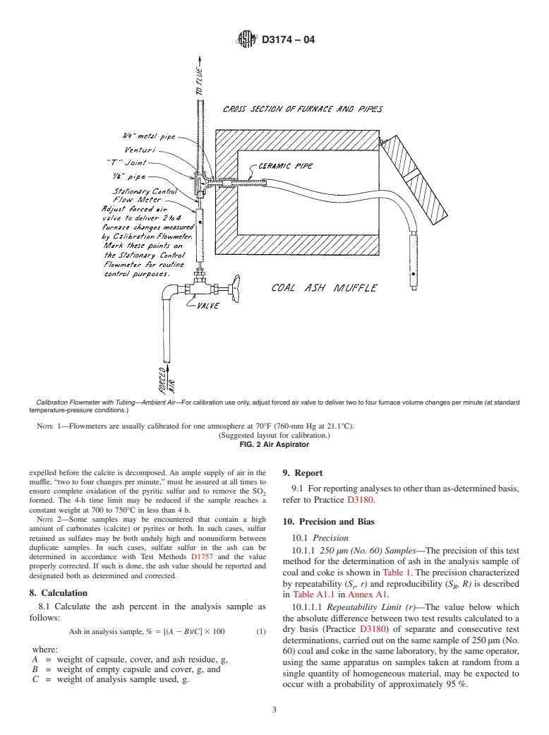 ASTM D3174-04 - Standard Test Method for Ash in the Analysis Sample of Coal and Coke from Coal