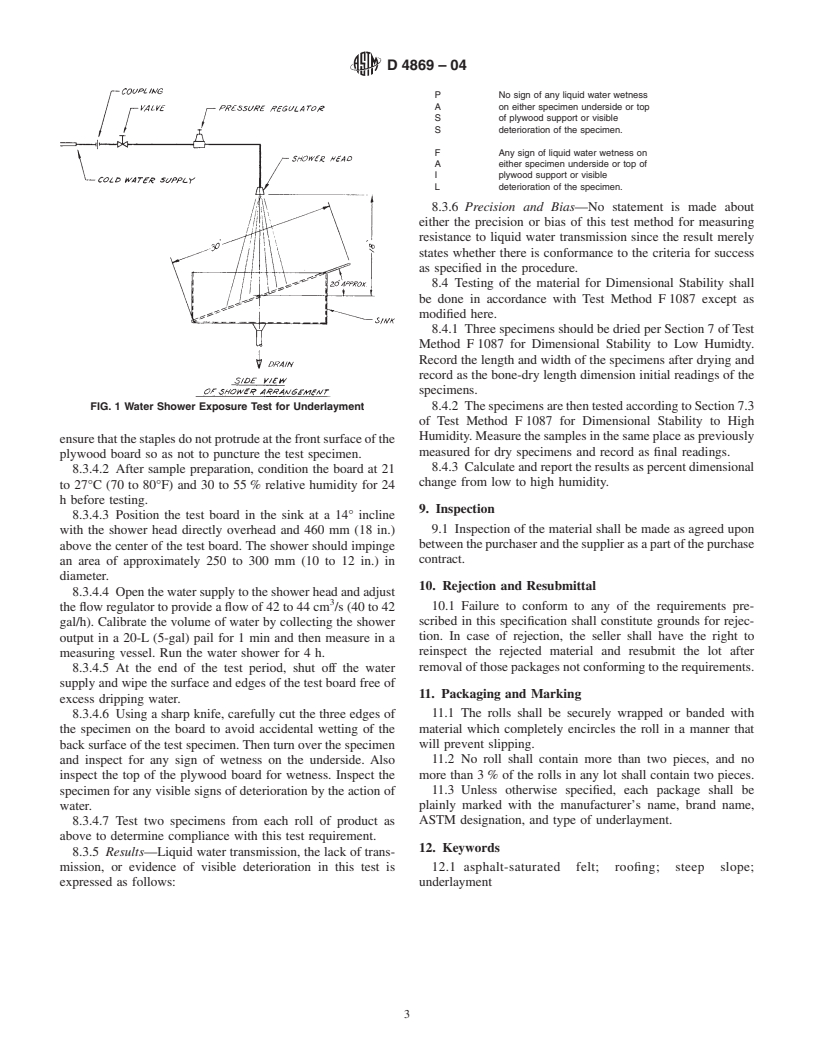 ASTM D4869-04 - Standard Specification for Asphalt-Saturated Organic Felt Underlayment Used in Steep Slope Roofing