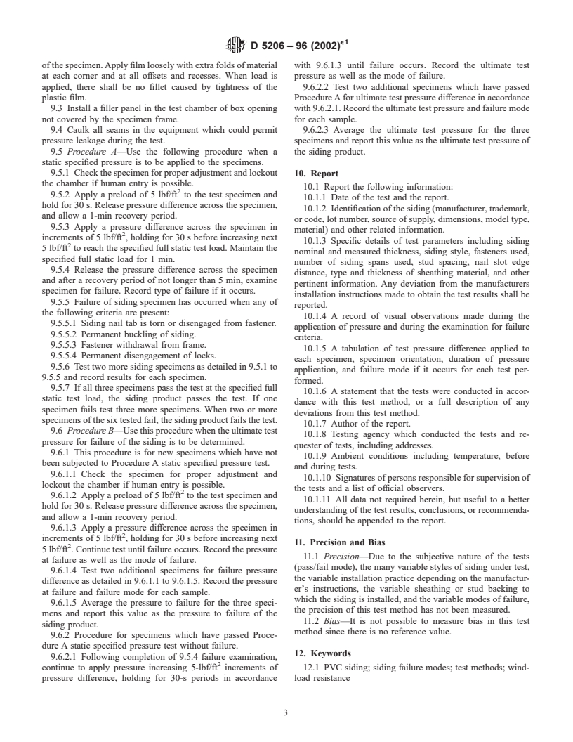 ASTM D5206-96(2002)e1 - Standard Test Method for Windload Resistance of Rigid Poly(Vinyl Chloride) (PVC) Siding