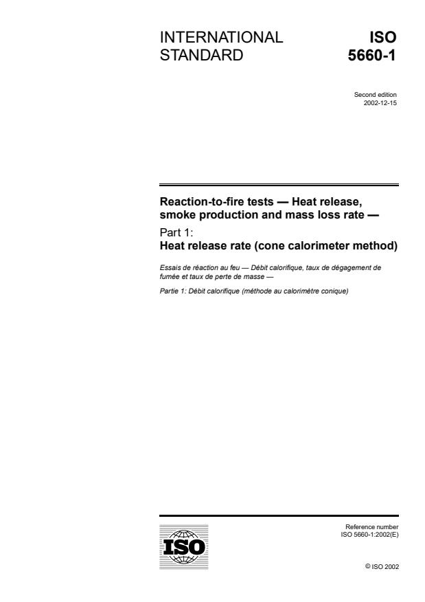 ISO 5660-1:2002 - Reaction-to-fire tests -- Heat release, smoke production and mass loss rate