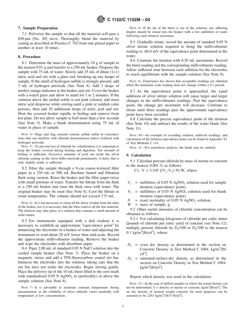 ASTM C1152/C1152M-04 - Standard Test Method for Acid-Soluble Chloride in Mortar and Concrete