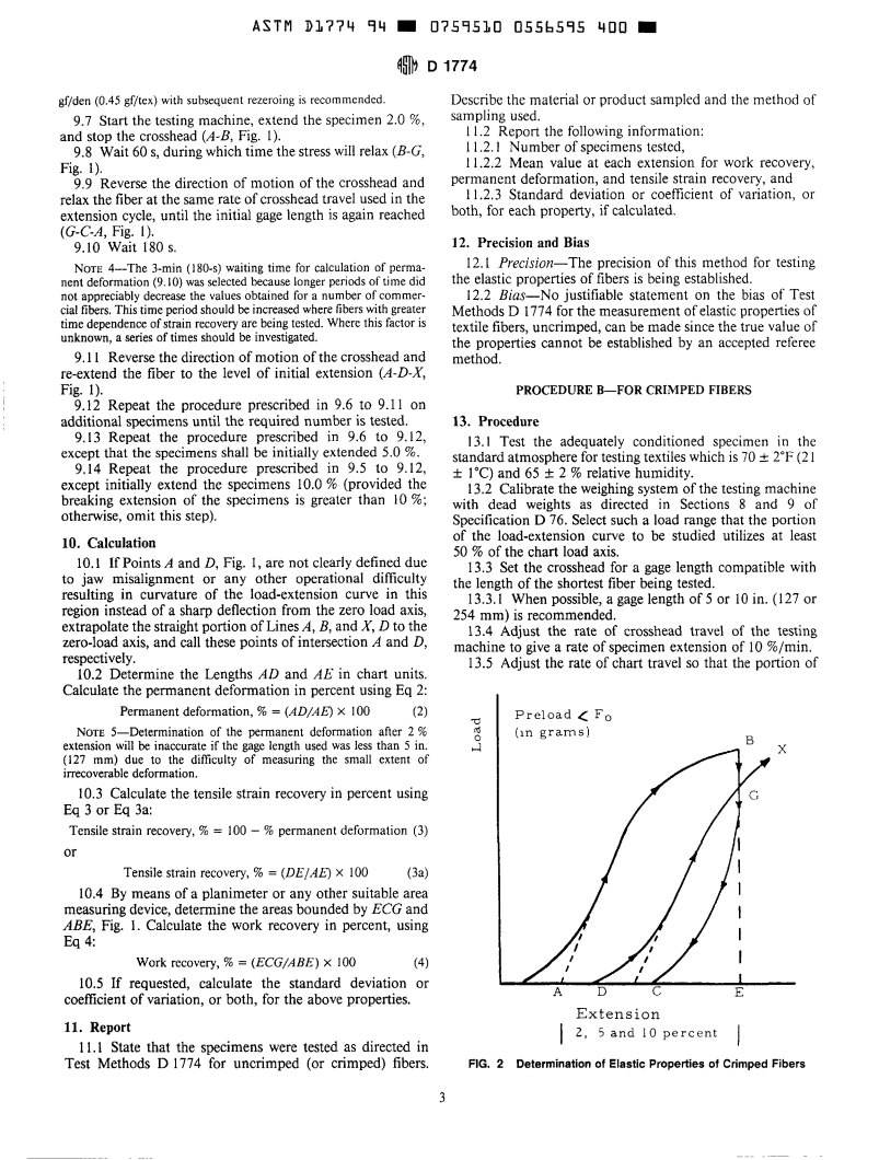 ASTM D1774-94 - Standard Test Methods for Elastic Properties of Textile Fibers (Withdrawn 2000)