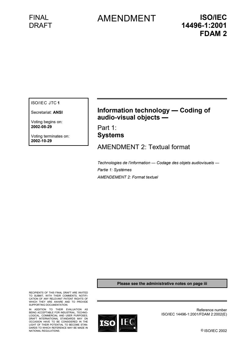 ISO/IEC 14496-1:2001/FDAM 2 - Textual format