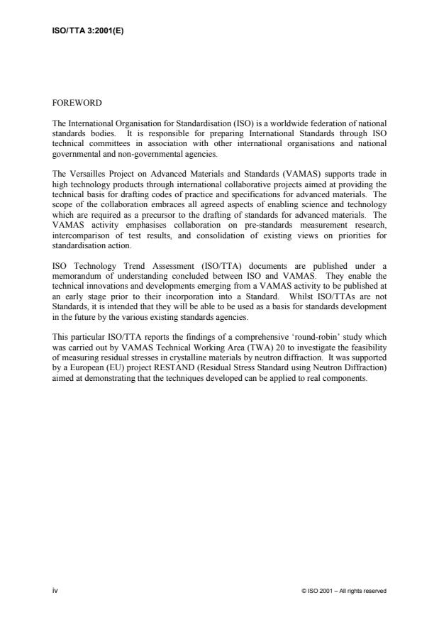 ISO/TTA 3:2001 ISO/TTA 3:2001 - Polycrystalline materials -- Determination of residual stresses by neutron diffraction - Page 4 preview