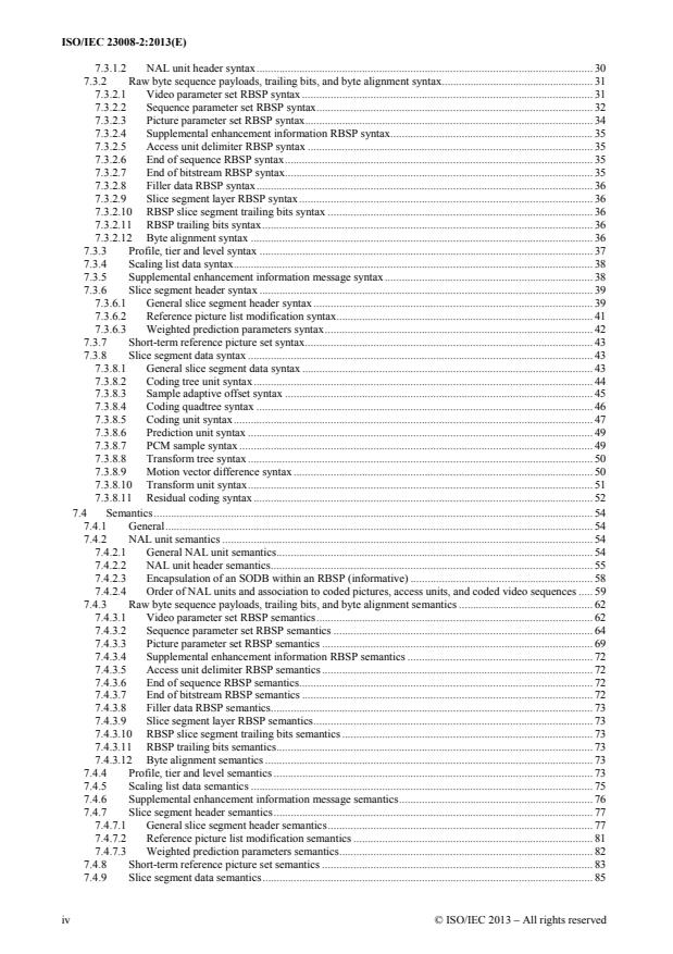 ISO/IEC 23008-2:2013 ISO/IEC 23008-2:2013 - Information technology -- High efficiency coding and media delivery in heterogeneous environments - Page 4 preview