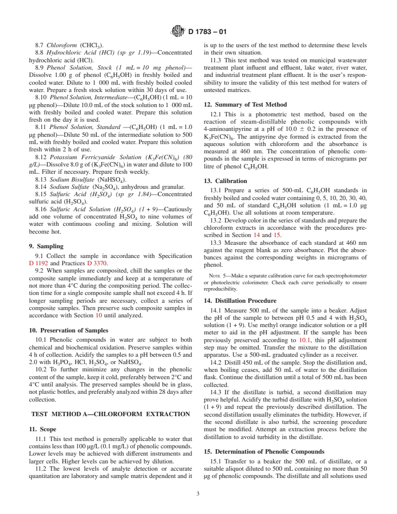 ASTM D1783-01 - Standard Test Methods for Phenolic Compounds in Water