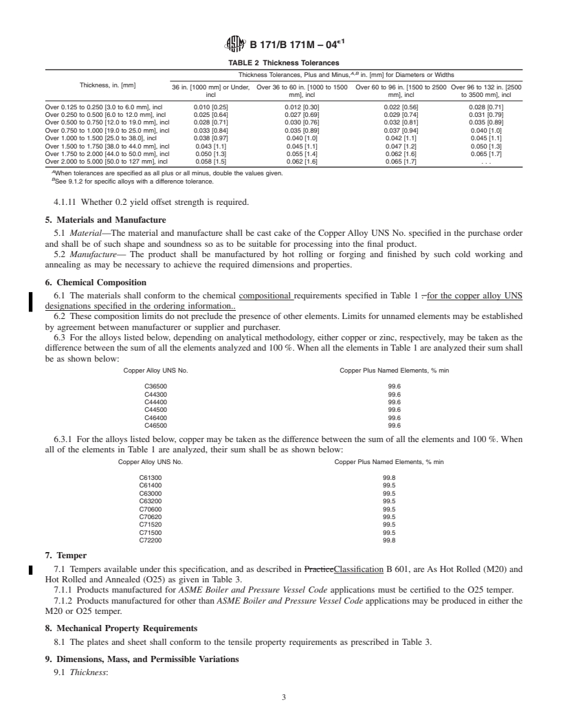 REDLINE ASTM B171/B171M-04e1 - Standard Specification for Copper-Alloy Plate and Sheet for Pressure Vessels, Condensers, and Heat Exchangers