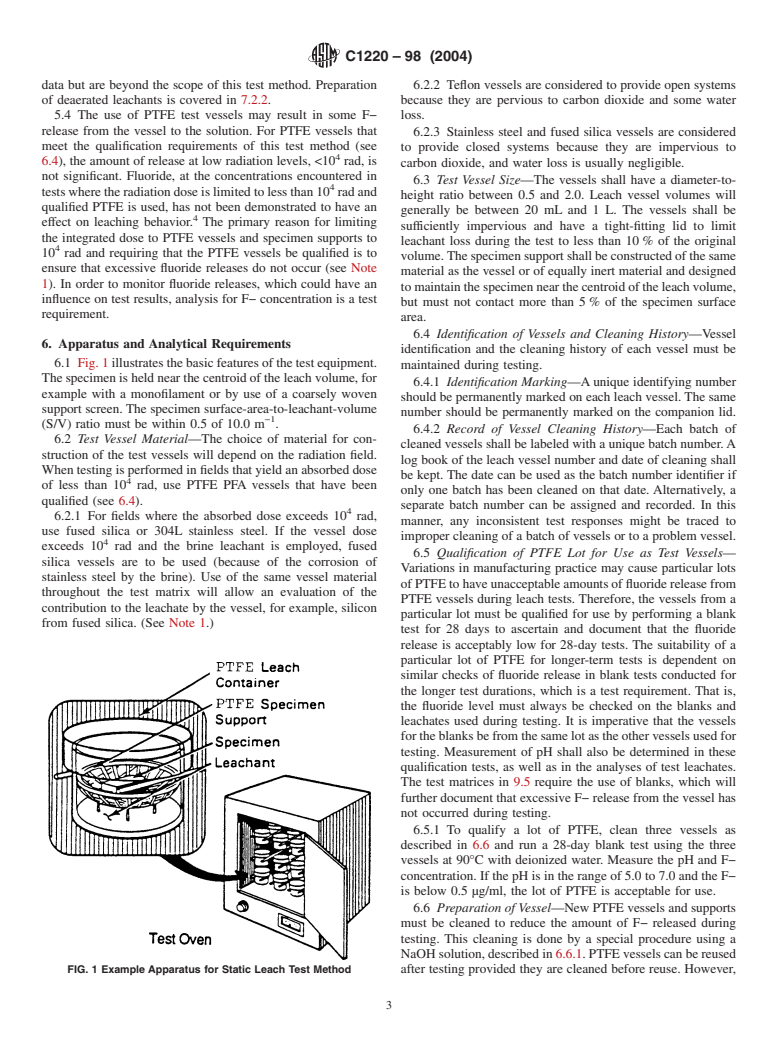 ASTM C1220-98(2004) - Standard Test Method for Static Leaching of Monolithic Waste Forms for Disposal of Radioactive Waste