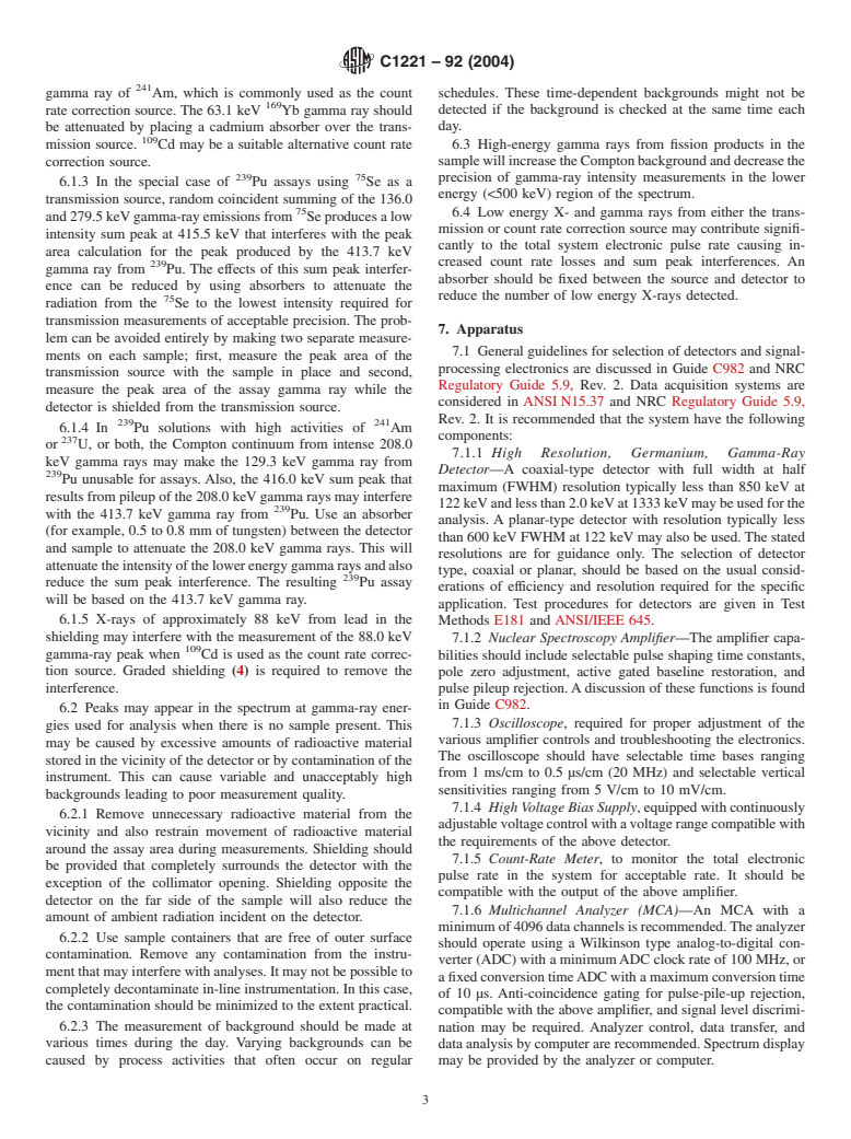 ASTM C1221-92(2004) - Standard Test Method for Nondestructive Analysis of Special Nuclear Materials in Homogeneous Solutions by Gamma-Ray Spectrometry