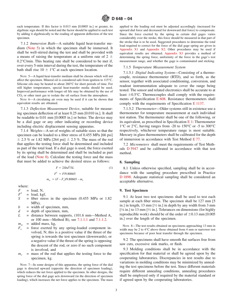 ASTM D648-04 - Standard Test Method for Deflection Temperature of Plastics Under Flexural Load in the Edgewise Position