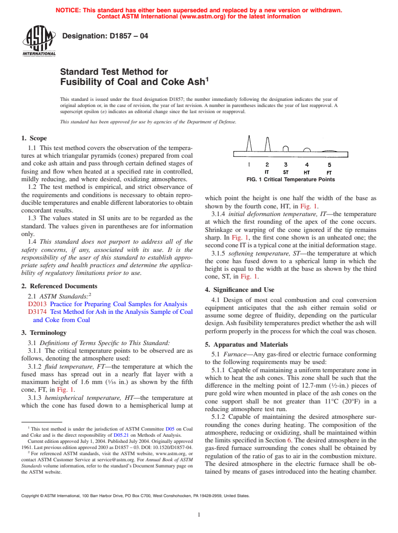 ASTM D1857-04 - Standard Test Method for Fusibility of Coal and Coke Ash