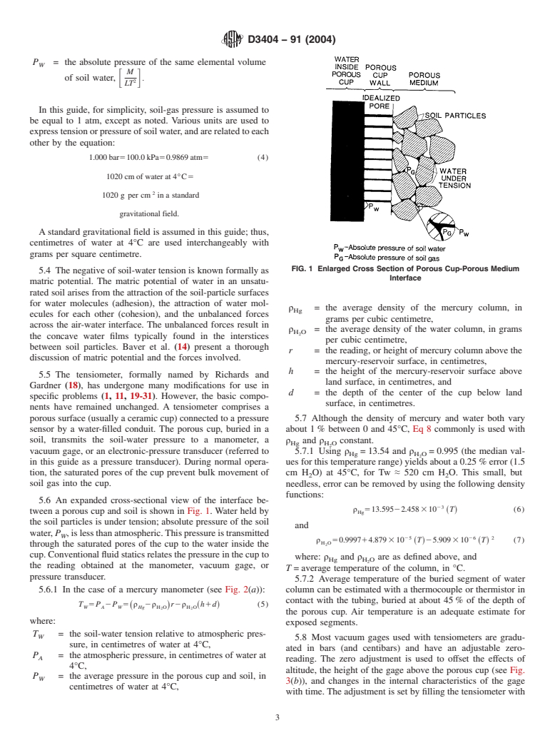 ASTM D3404-91(2004) - Standard Guide for Measuring Matric Potential in Vadose Zone Using Tensiometers