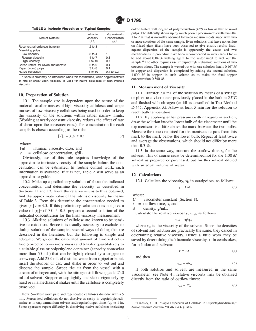 ASTM D1795-96(2001)e1 - Standard Test Method for Intrinsic Viscosity of Cellulose