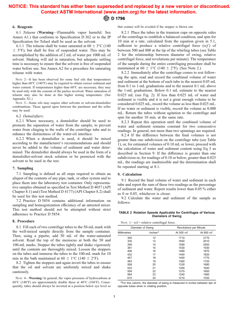 ASTM D1796-97 - Standard Test Method for Water and Sediment in Fuel Oils by the Centrifuge Method (Laboratory Procedure)