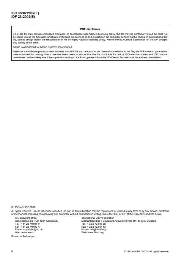 ISO 5536:2002 ISO 5536:2002 - Milk fat products -- Determination of water content -- Karl Fischer method - Page 2 preview