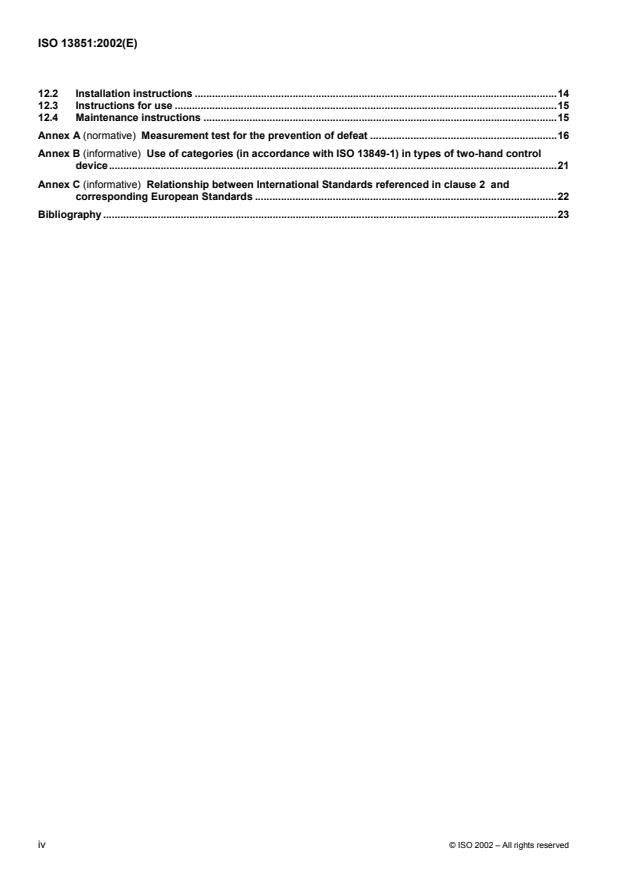 ISO 13851:2002 ISO 13851:2002 - Safety of machinery -- Two-hand control devices -- Functional aspects and design principles - Page 4 preview