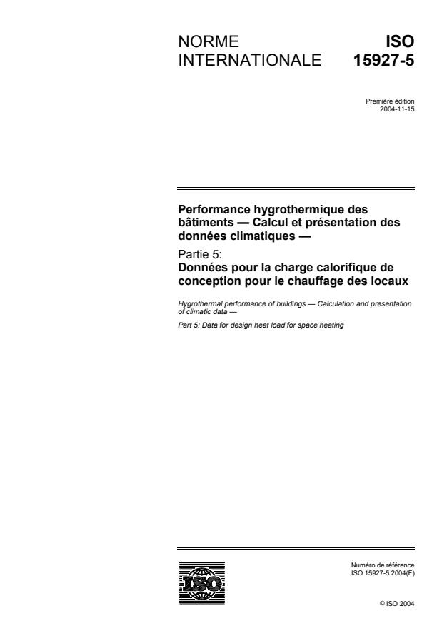 ISO 15927-5:2004 - Performance hygrothermique des bâtiments -- Calcul et présentation des données climatiques