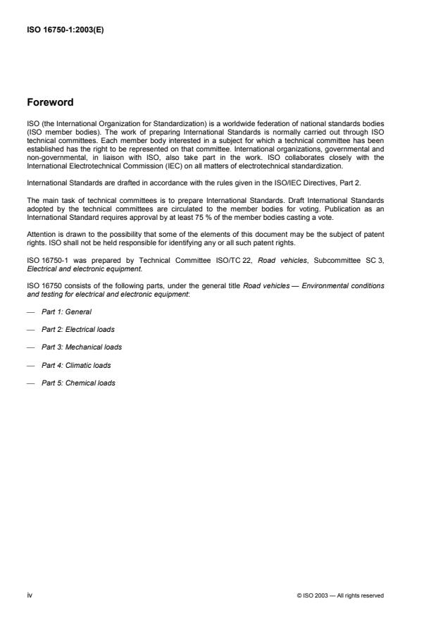 ISO 16750-1:2003 ISO 16750-1:2003 - Road vehicles -- Environmental conditions and testing for electrical and electronic equipment - Page 4 preview
