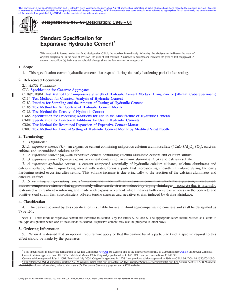 ASTM C845-04 - Standard Specification for Expansive Hydraulic Cement