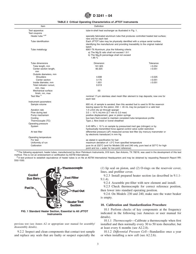 ASTM D3241-04 - Standard Test Method for Thermal Oxidation Stability of Aviation Turbine Fuels (JFTOT Procedure)