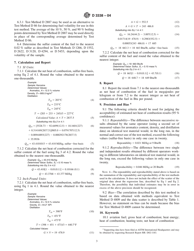 ASTM D3338-04 - Standard Test Method for Estimation of Net Heat of Combustion of Aviation Fuels