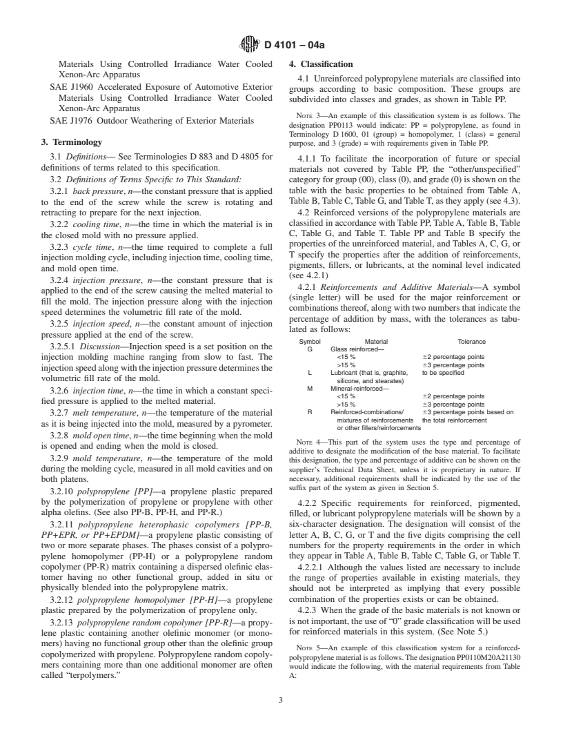 ASTM D4101-04a - Standard Specification for Polypropylene Injection and Extrusion Materials